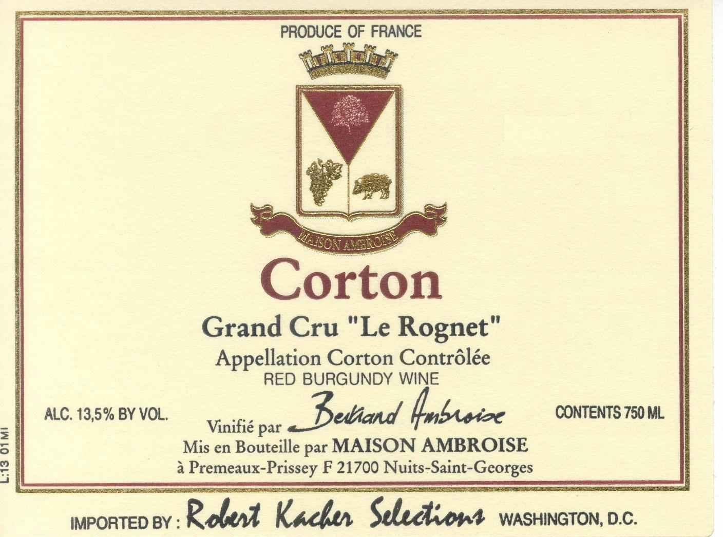 Bertrand Ambroise Corton Le Rognet 2005