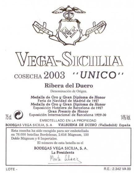 Vega Sicilia Unico 2003