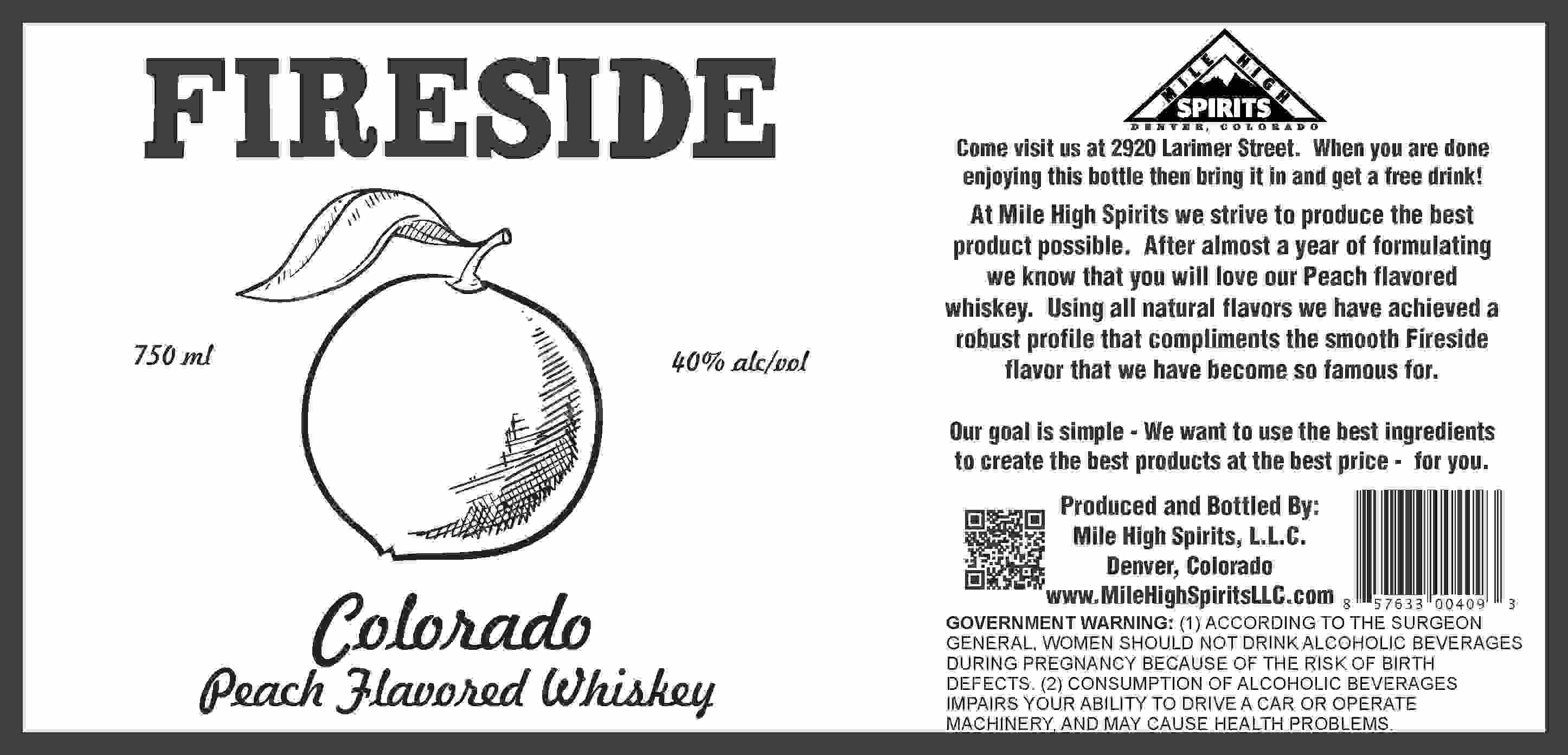 Mile High Fireside Peach Flavored Whiskey