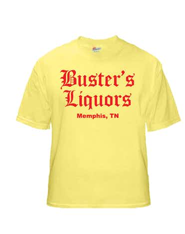 Buster's Liquors & Wines T Shirt Yellow Distressed