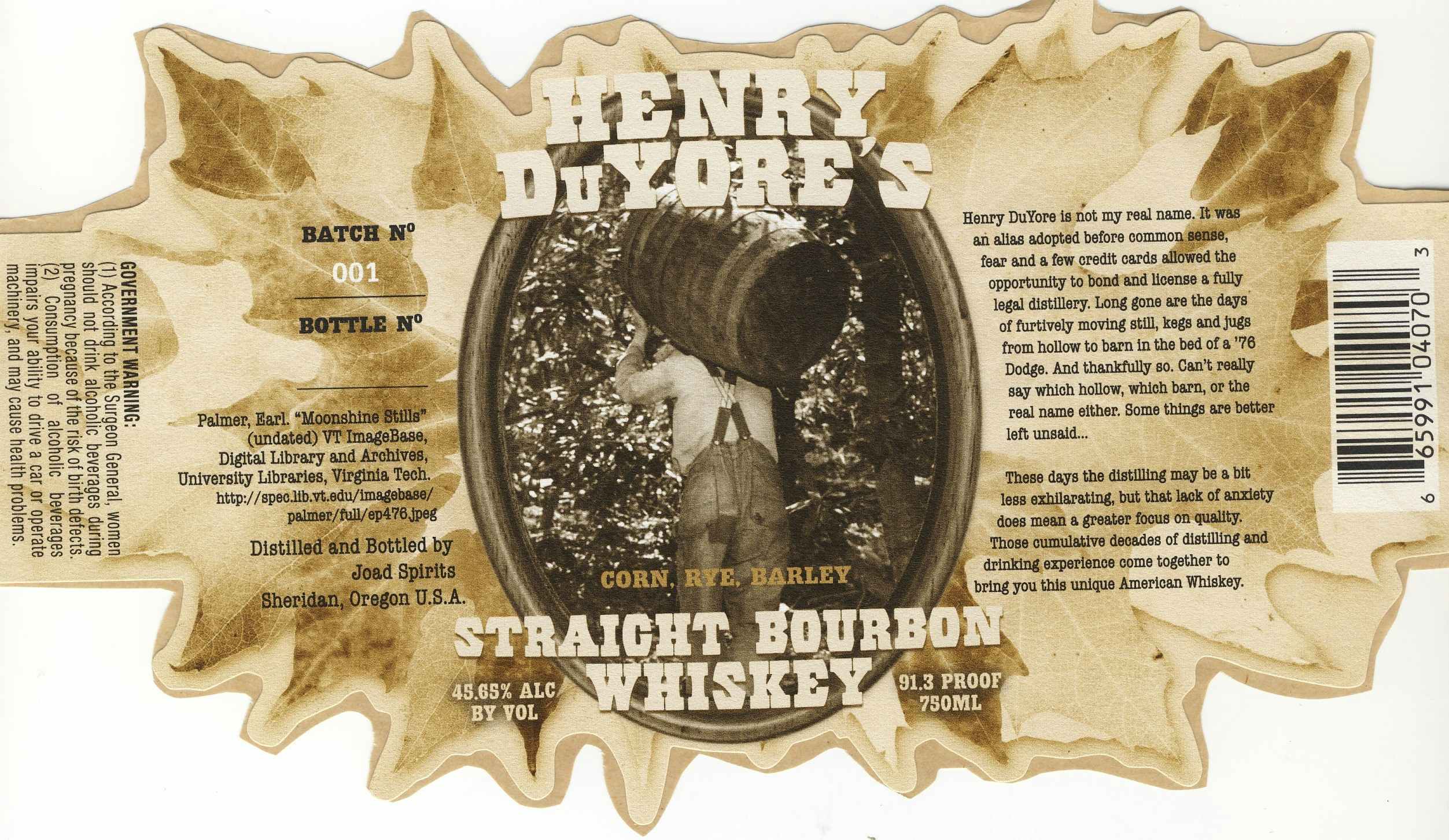 Ransom Henry Duyore's Straight Bourbon Whiskey