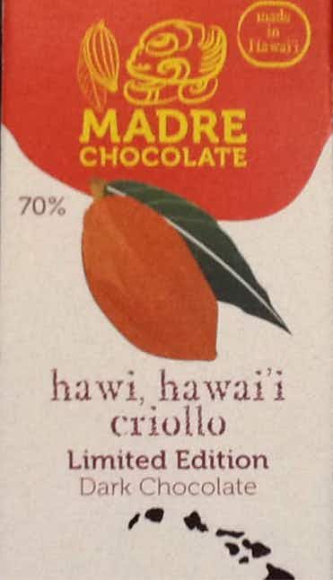 Madre Chocolate Hawi Hawai'i Criollo Dark Chocolate Bar 1.5oz N/A