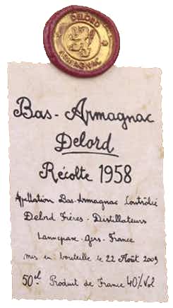 Delord Vintage Bas Armagnac 1958