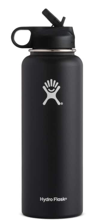 Hydro Flask Wide Mouth Insulated Bottle 40oz Black Straw Lid 750ml