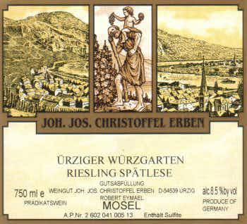 Joh. Jos. Christoffel Erben Mosel Riesling Spätlese Ürziger Würzgarten 2014