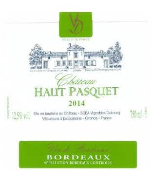 Chateau Haut Pasquet Bordeaux Blanc 2015
