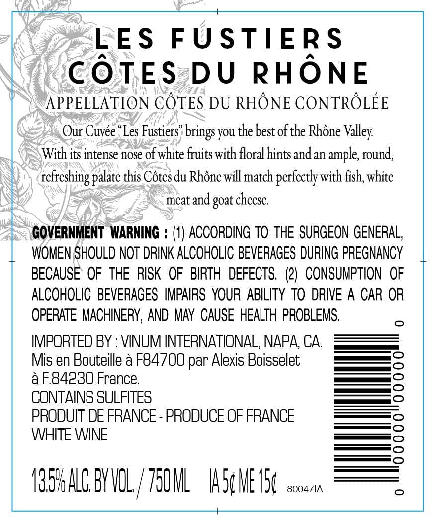 Les Fustiers Cotes Du Rhone Blanc 2016