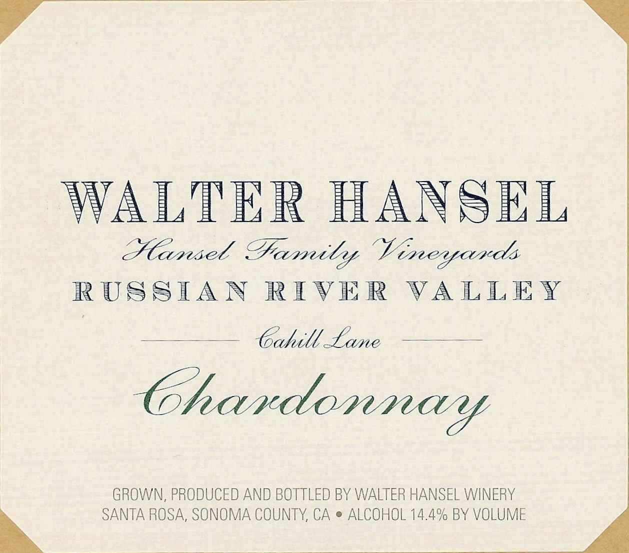 Walter Hansel Cahill Lane Chardonnay 2015