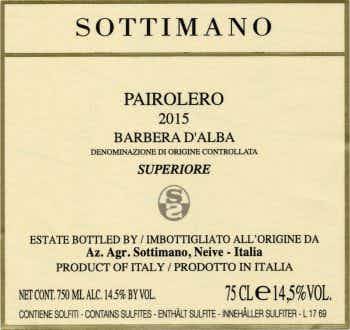 Sottimano Barbera d'Alba Pairolero 2015
