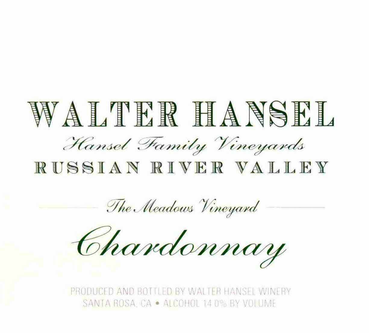 Walter Hansel The Meadows Vineyard Chardonnay 2016