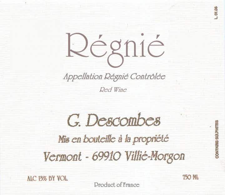 Georges Descombes Regnie Beaujolais 2014