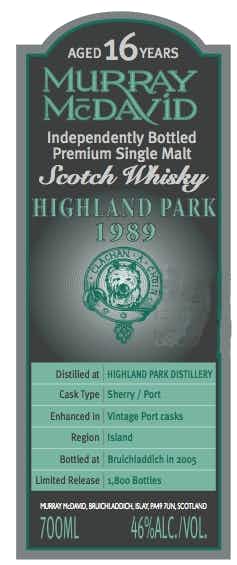Highland Park bottled by Murray McDavid Port Cask Finish Single Malt Scotch Whisky 1989