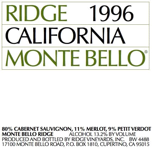 Ridge Vineyards Monte Bello 1996