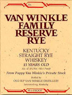 Old Rip Van Winkle Distillery Van Winkle Family Reserve Rye Whiskey 13 year old