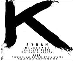 K Vintners Milbrandt Syrah 2008