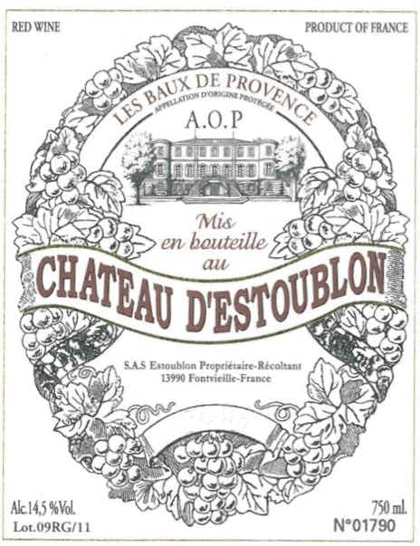 Chateau d'Estoublon Les Baux Rouge 2012